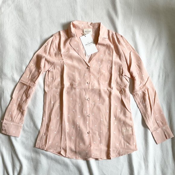 NWT Sezane silk Florence Shirt Pea Powder pink button down polka dots  SZ6bust38 - Picture 3 of 5